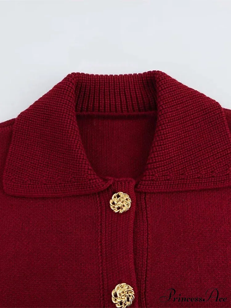 Stylish Collar Plain Buttoned Pockets Lengthy Knitted Cardigan - Image 3