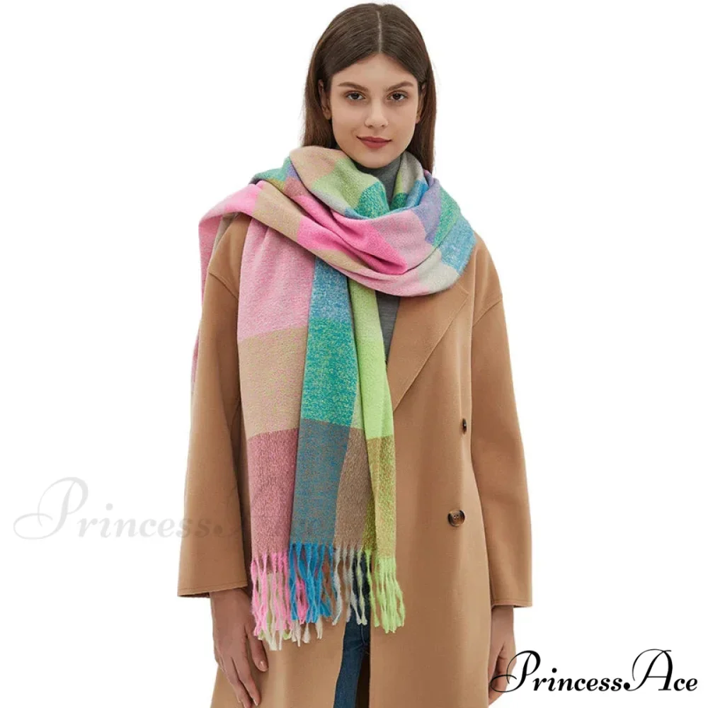 Stylish Cozy Knitted Cashmere Checkered Scarf - Image 2