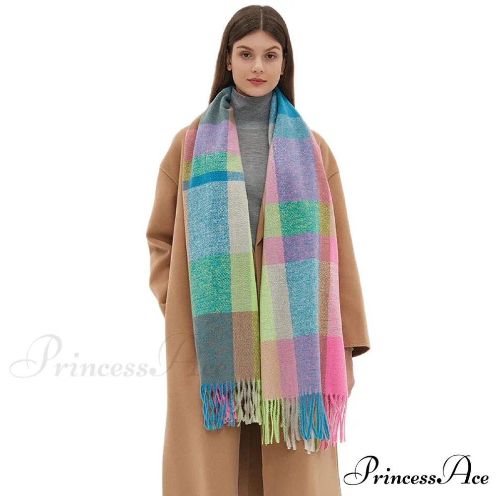 Stylish Cozy Knitted Cashmere Checkered Scarf - Image 3