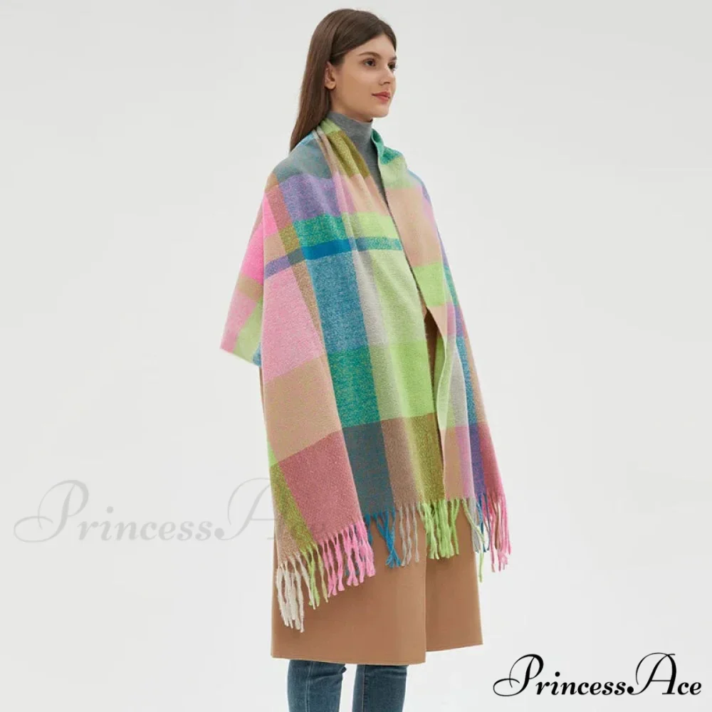 Stylish Cozy Knitted Cashmere Checkered Scarf - Image 4