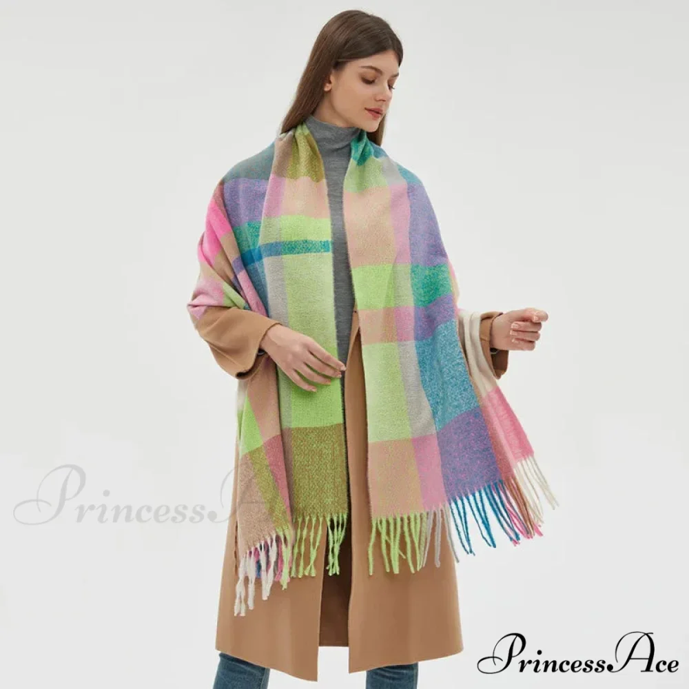 Stylish Cozy Knitted Cashmere Checkered Scarf - Image 5