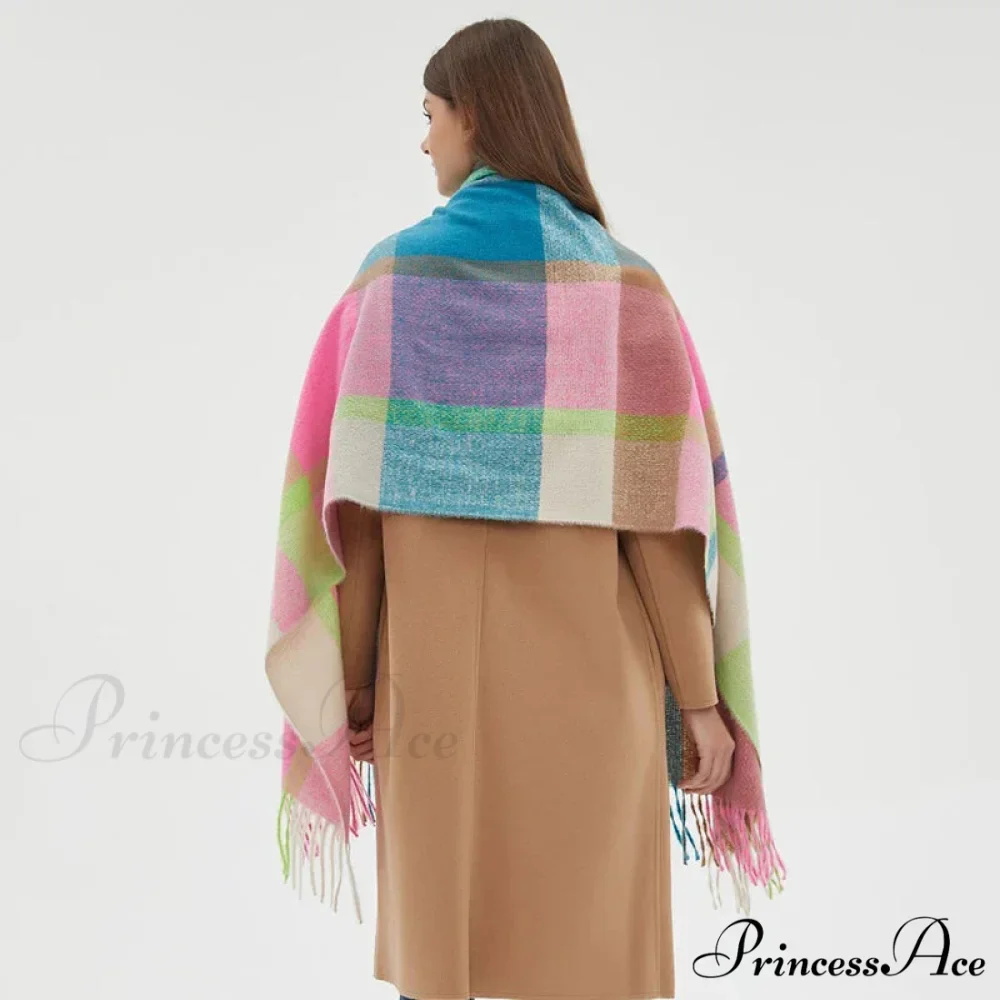 Stylish Cozy Knitted Cashmere Checkered Scarf - Image 6