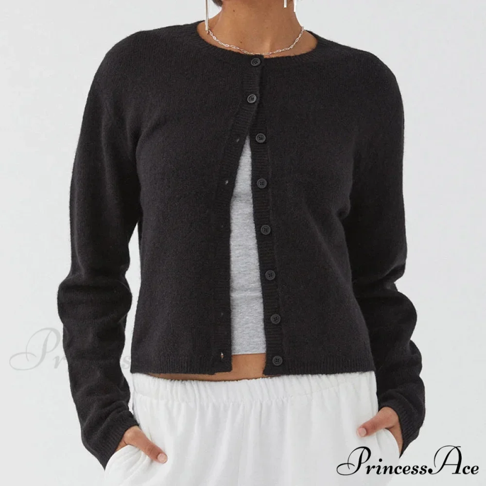 Stylish Crew Neck Button Up Front Cardigan - Image 2
