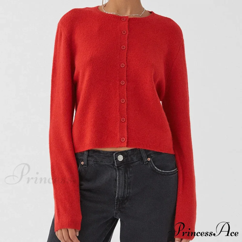 Stylish Crew Neck Button Up Front Cardigan - Image 4