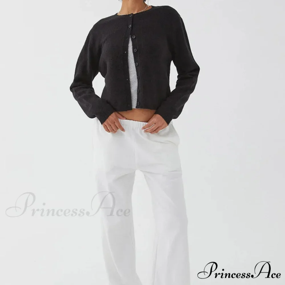 Stylish Crew Neck Button Up Front Cardigan - Image 5