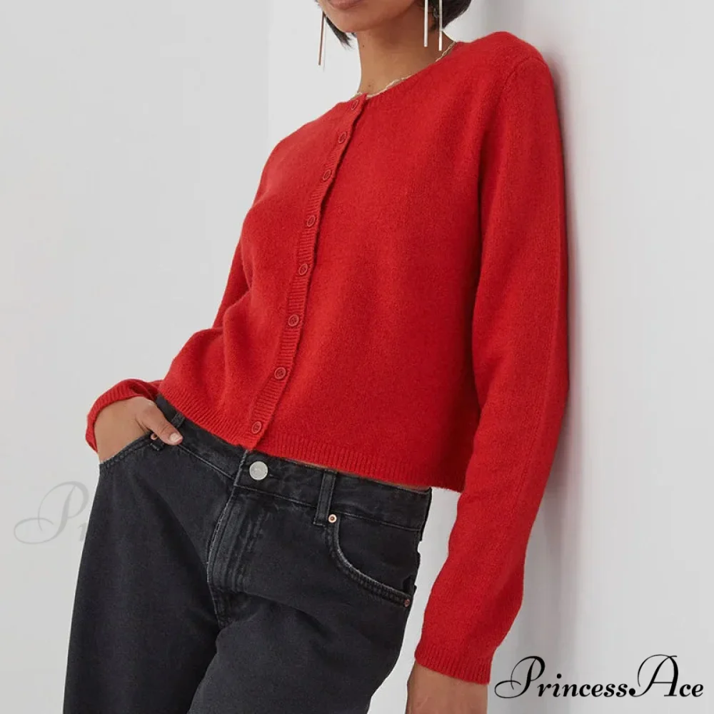 Stylish Crew Neck Button Up Front Cardigan - Image 6