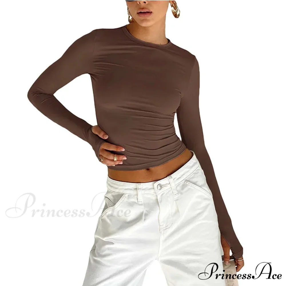 Stylish Crew Neck Trim Fit Extended Sleeve Knit Top with Thumb Holes - Image 7