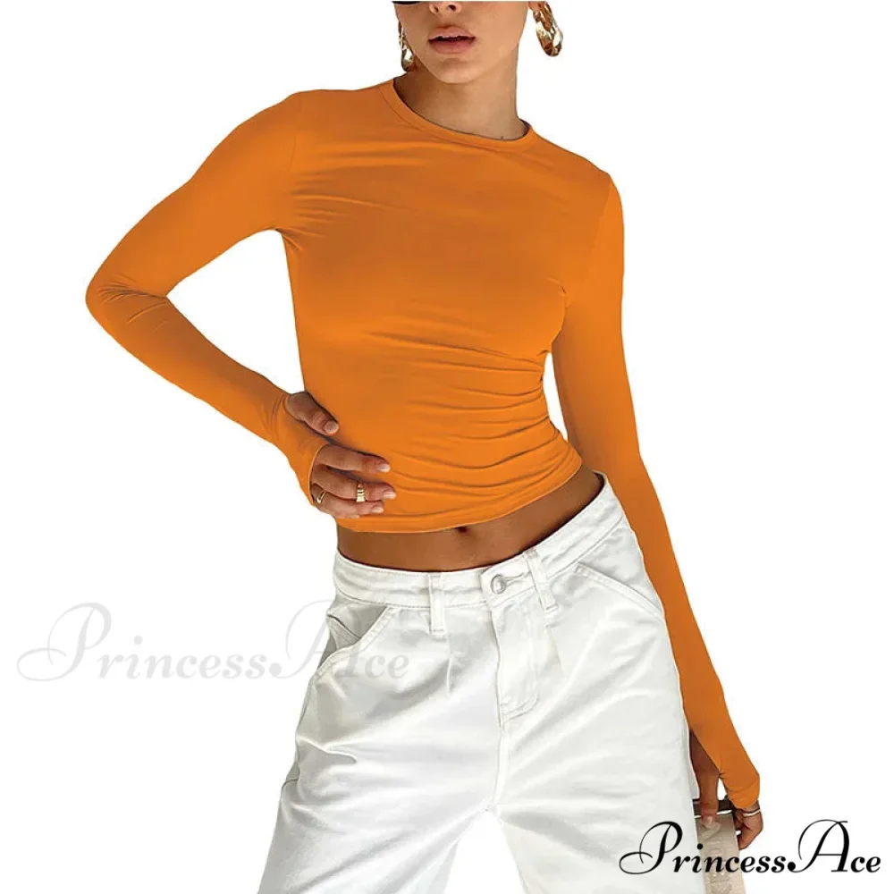 Stylish Crew Neck Trim Fit Extended Sleeve Knit Top with Thumb Holes - Image 8