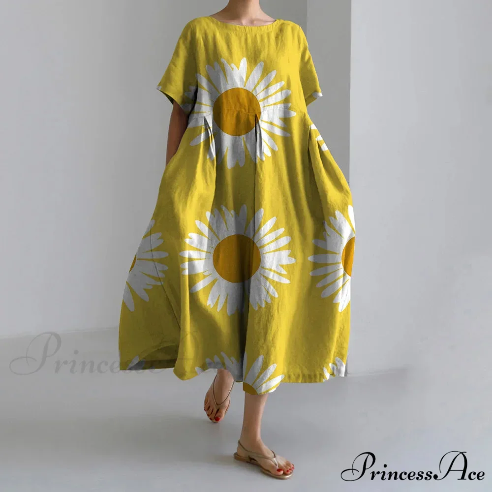 Stylish Fall Vintage Flower Pattern Circular Neck Evening Gown - Image 2