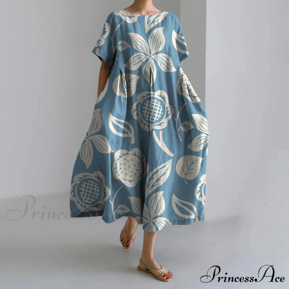 Stylish Fall Vintage Flower Pattern Circular Neck Evening Gown - Image 3