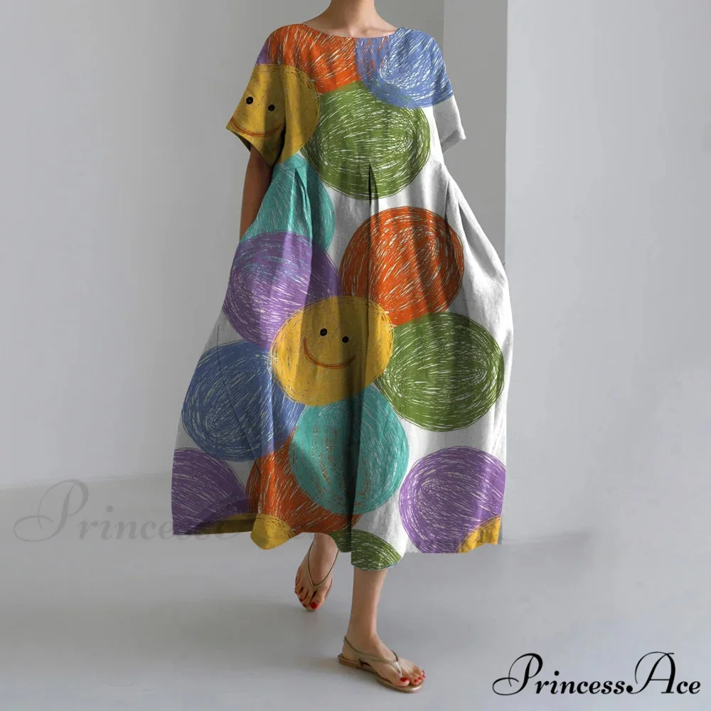 Stylish Fall Vintage Flower Pattern Circular Neck Evening Gown - Image 6