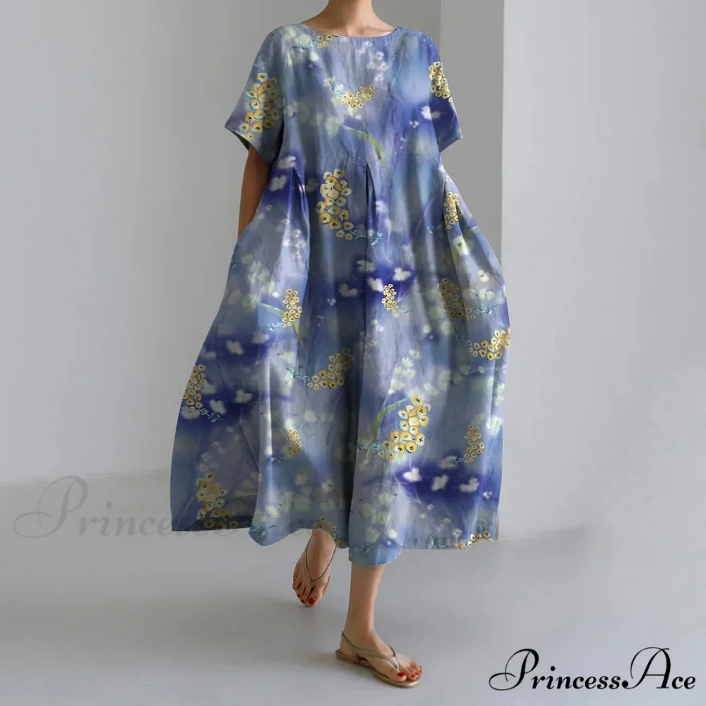 Stylish Fall Vintage Flower Pattern Circular Neck Evening Gown - Image 7