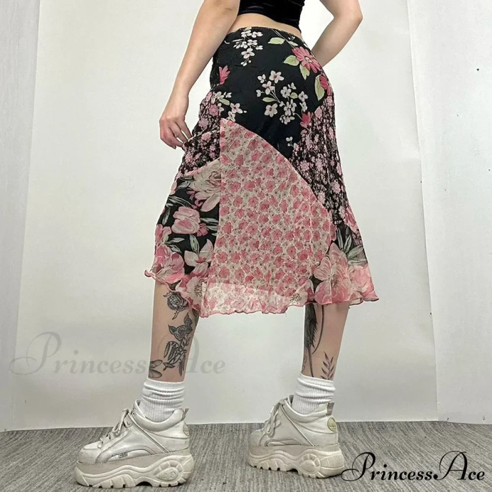 Stylish Flower Pattern Low Cut Patchwork Skirt - Image 2