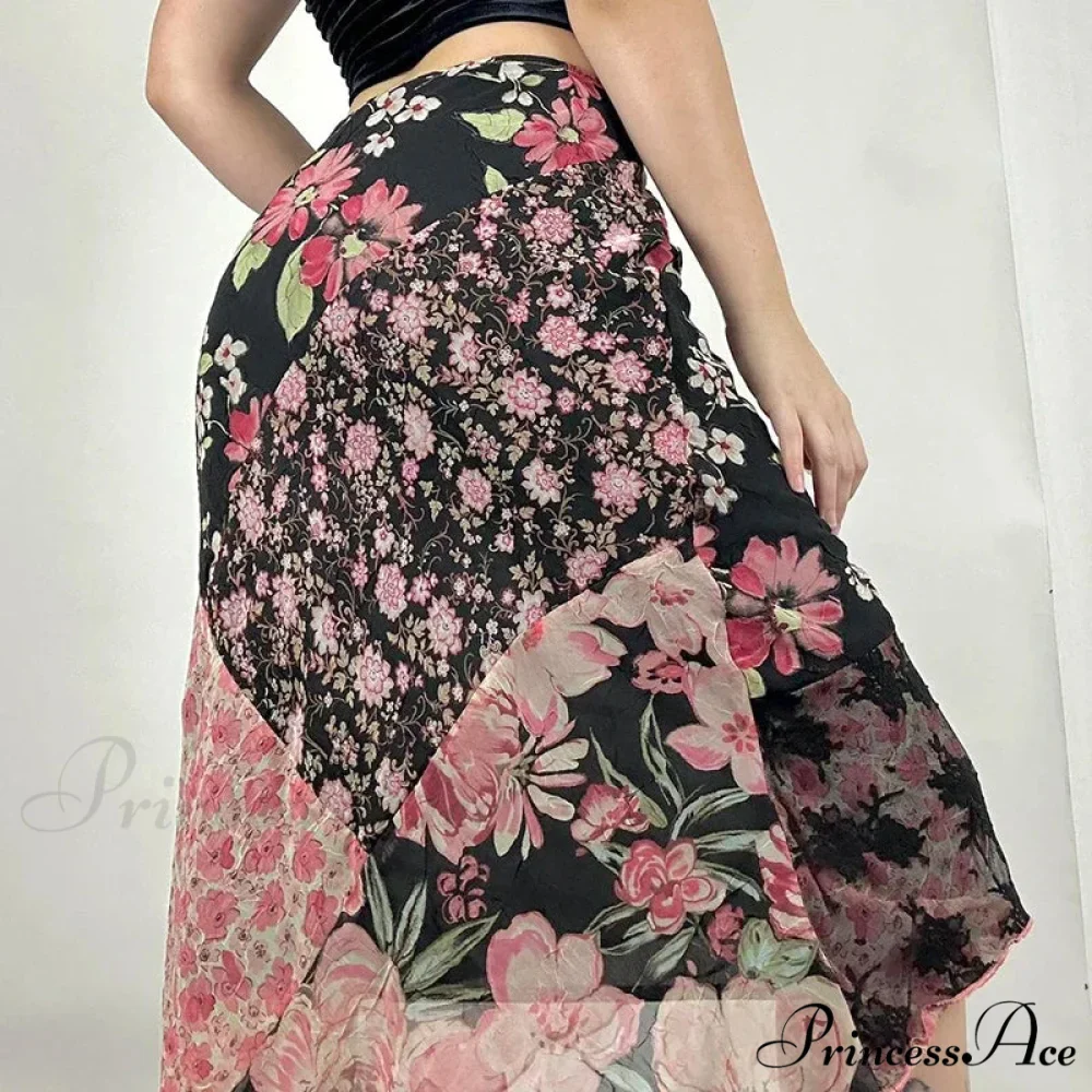 Stylish Flower Pattern Low Cut Patchwork Skirt - Image 5