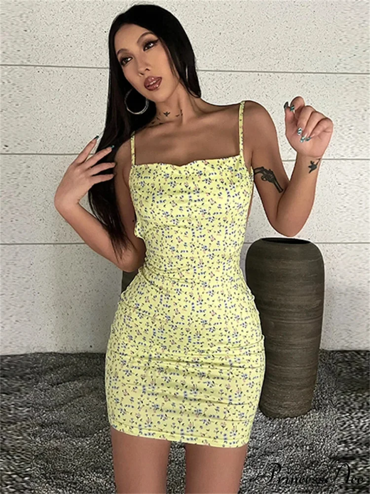 Stylish Flower Pattern Open-Back Sling Mini Suspender Wrap Bodycon Party Dress - Image 2
