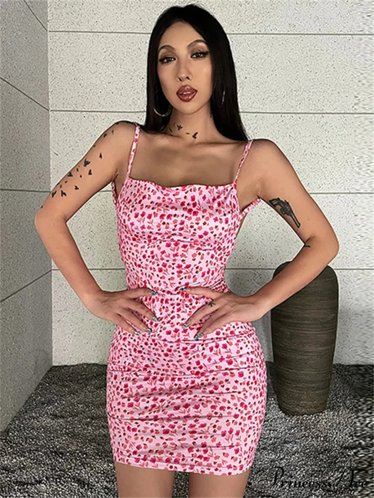 Stylish Flower Pattern Open-Back Sling Mini Suspender Wrap Bodycon Party Dress - Image 5