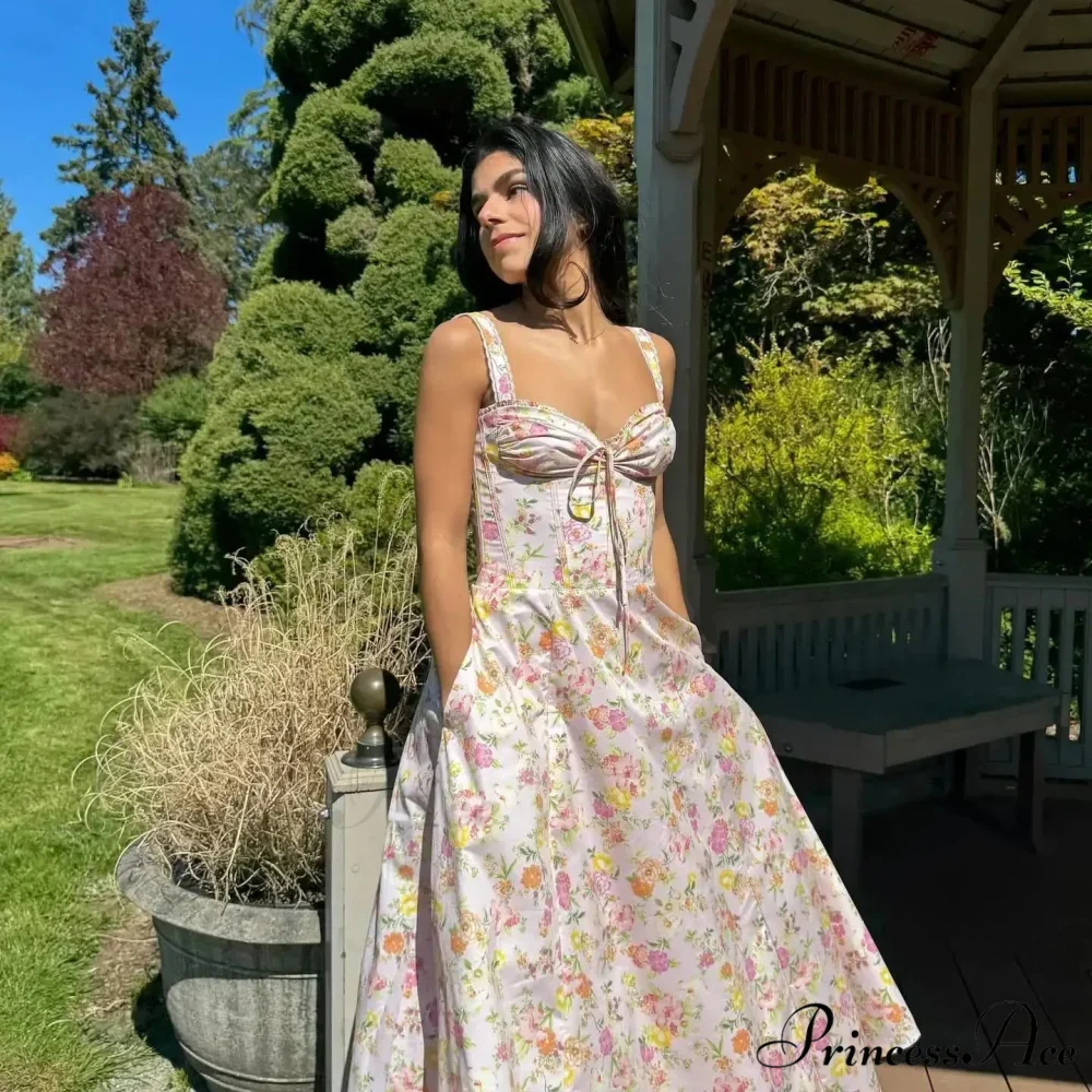 Stylish Flower Pattern Summer Midi Dress - Image 2