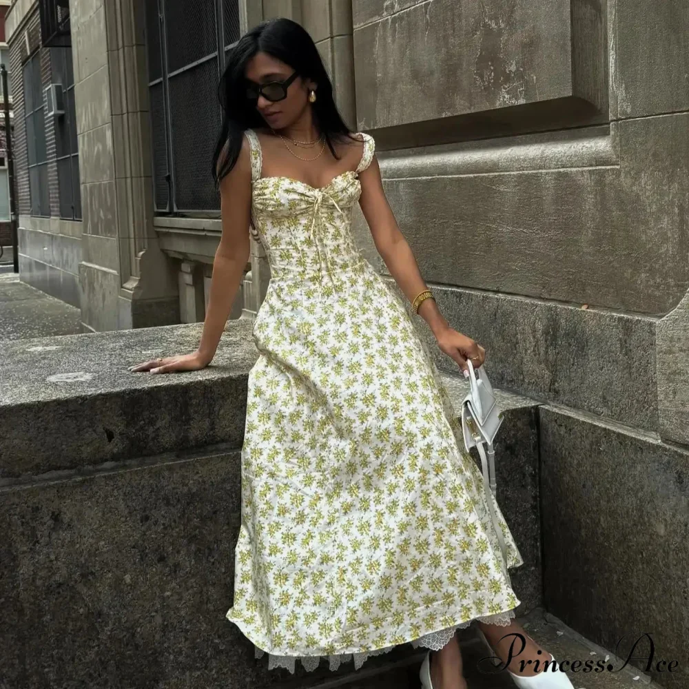 Stylish Flower Pattern Summer Midi Dress - Image 3