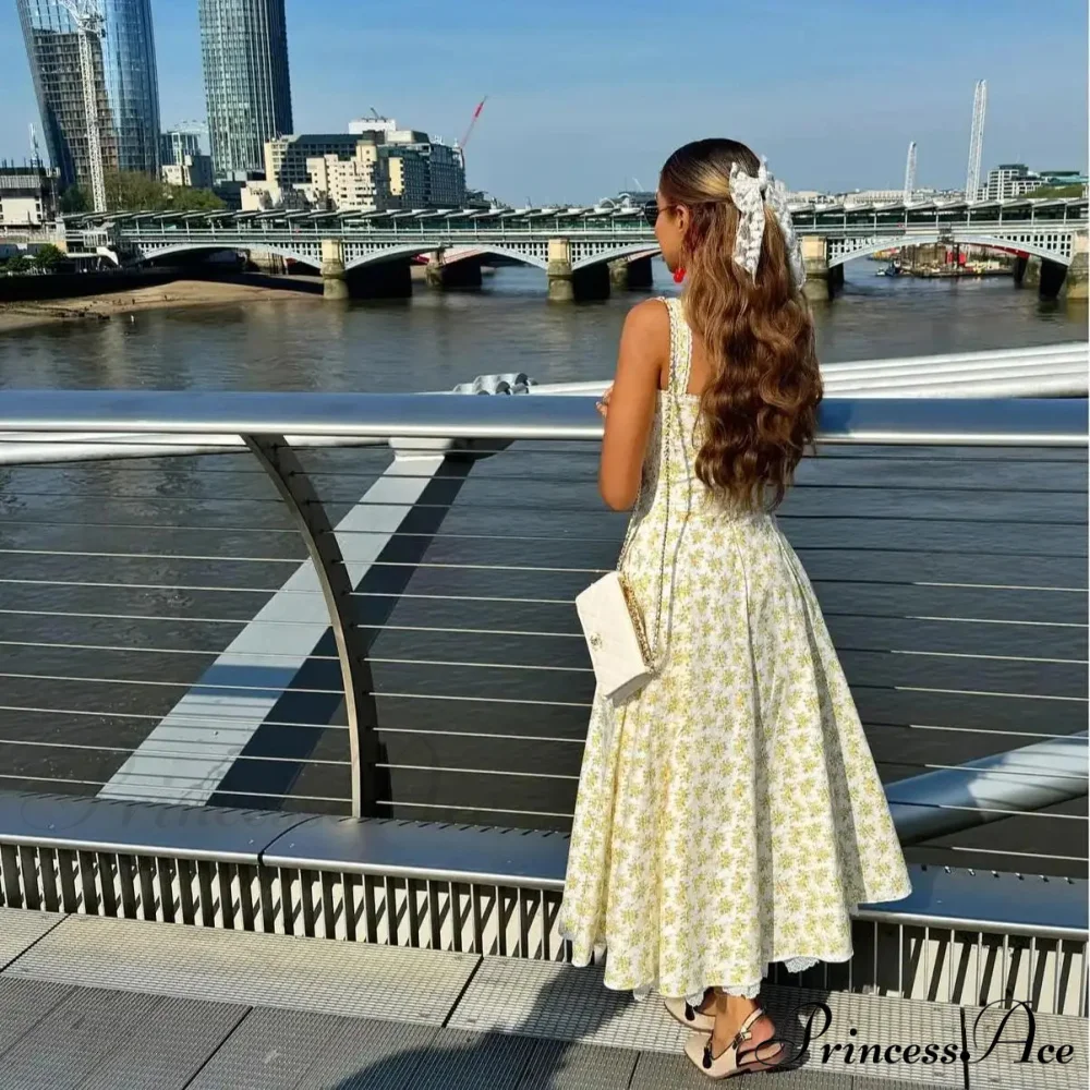 Stylish Flower Pattern Summer Midi Dress - Image 5