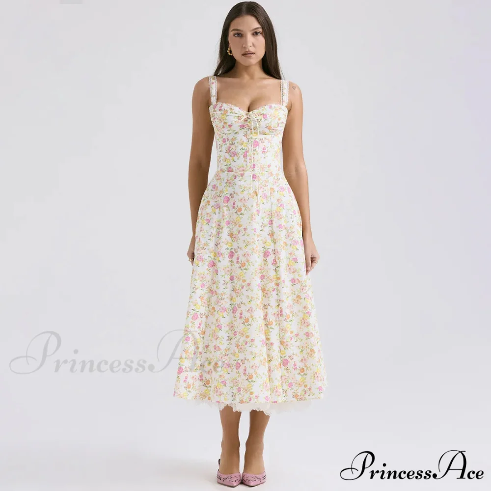 Stylish Flower Pattern Summer Midi Dress - Image 6