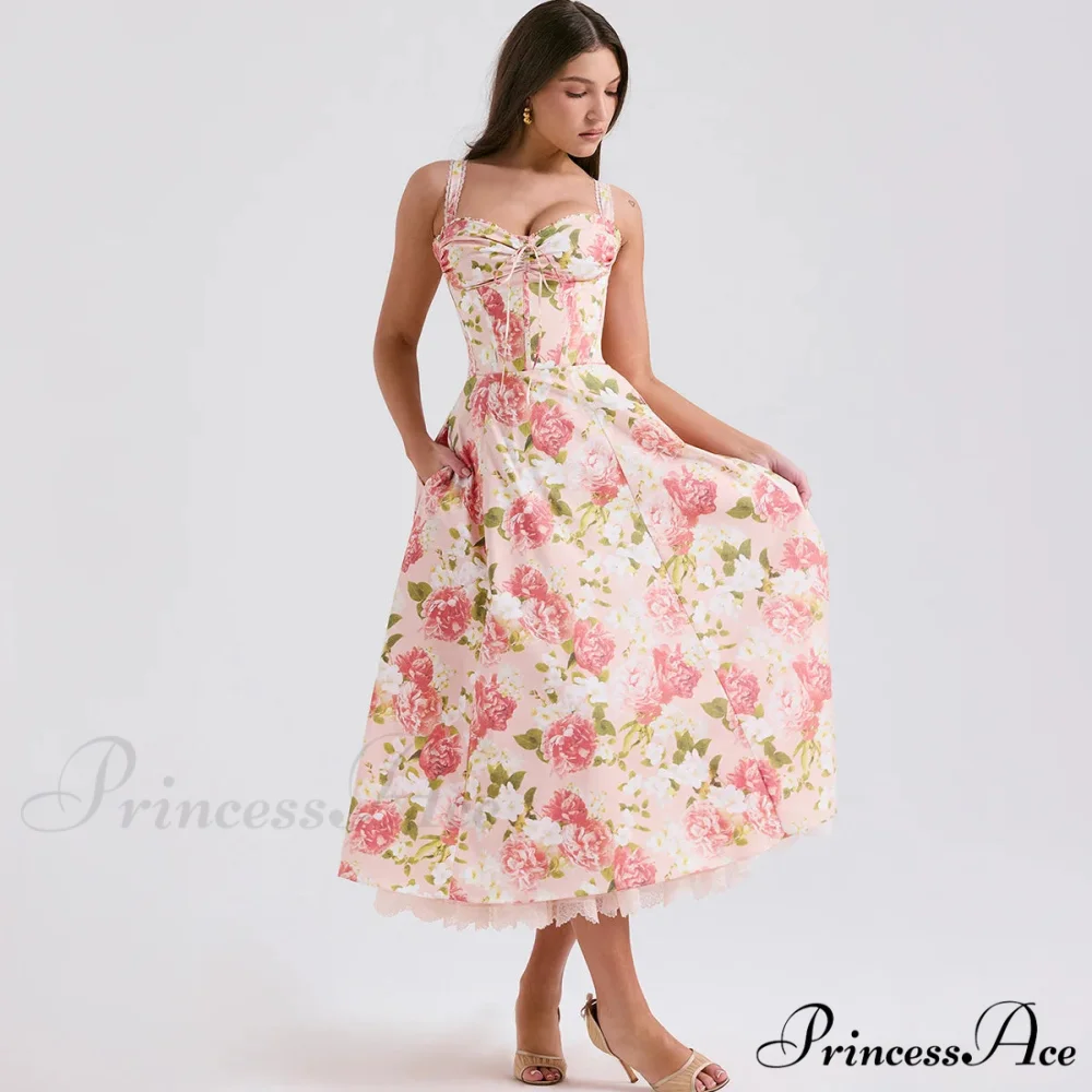 Stylish Flower Pattern Summer Midi Dress - Image 7
