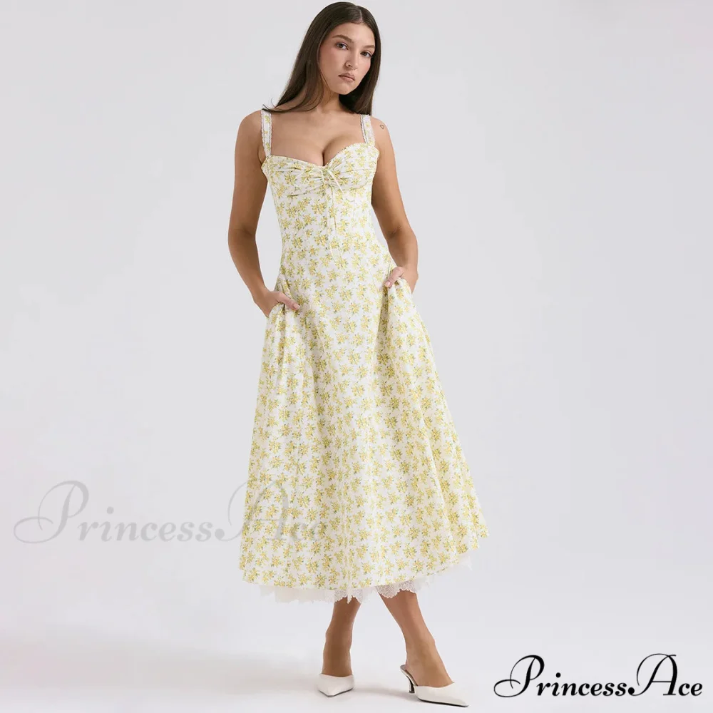 Stylish Flower Pattern Summer Midi Dress - Image 8