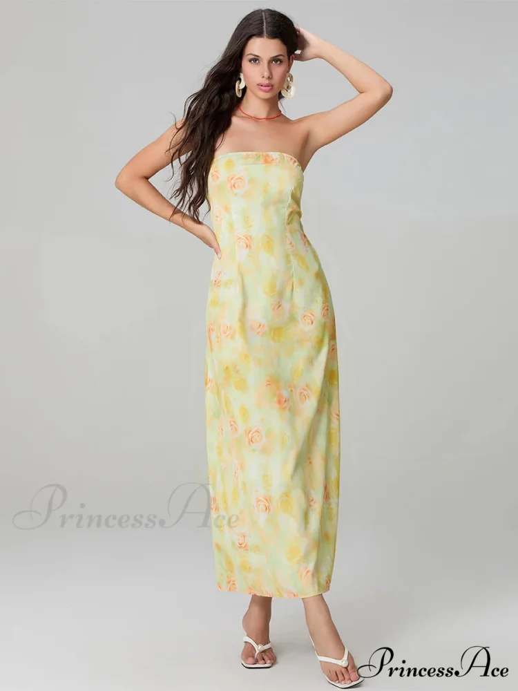 Stylish Flower Pattern Tube Backless Off-Shoulder Evening Gown Party Dress - Image 2