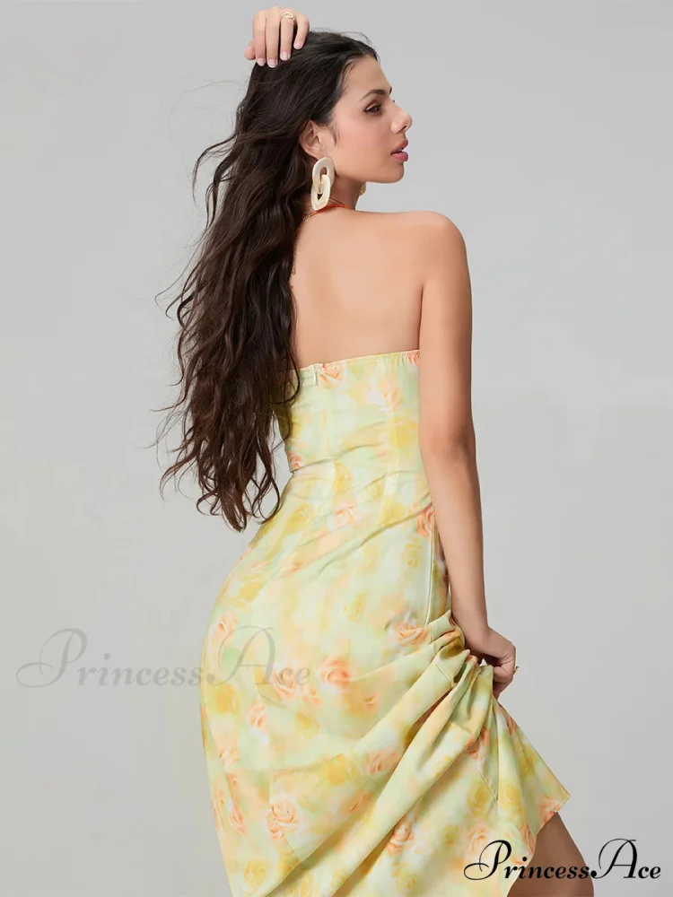 Stylish Flower Pattern Tube Backless Off-Shoulder Evening Gown Party Dress - Image 4