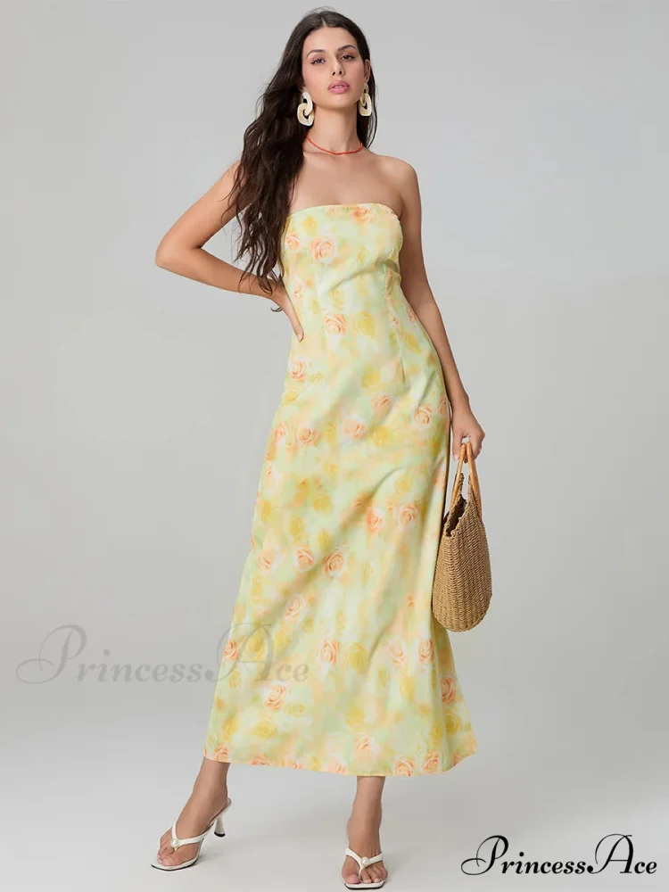 Stylish Flower Pattern Tube Backless Off-Shoulder Evening Gown Party Dress - Image 6