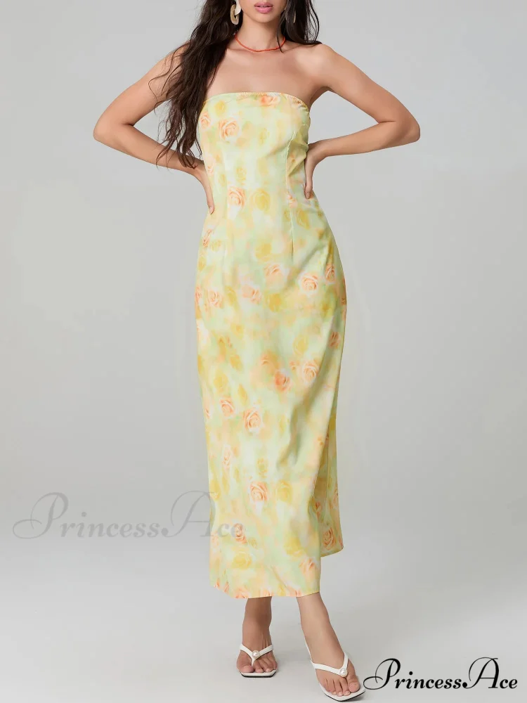 Stylish Flower Pattern Tube Backless Off-Shoulder Evening Gown Party Dress - Image 7