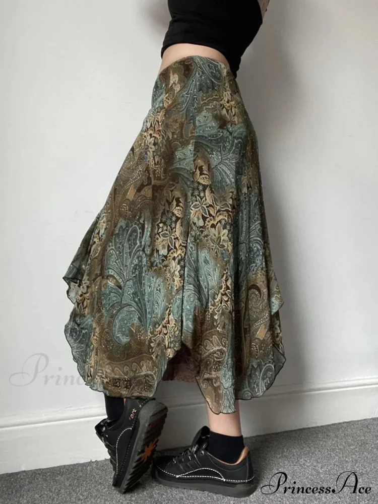 Stylish Flower Pattern Uneven Bohemian Holiday Lace Skirt - Image 3