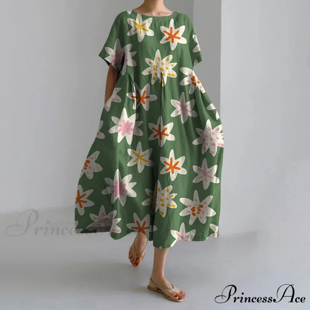 Stylish Flower Patterned Short Sleeve Evening Flower Dress - Image 2