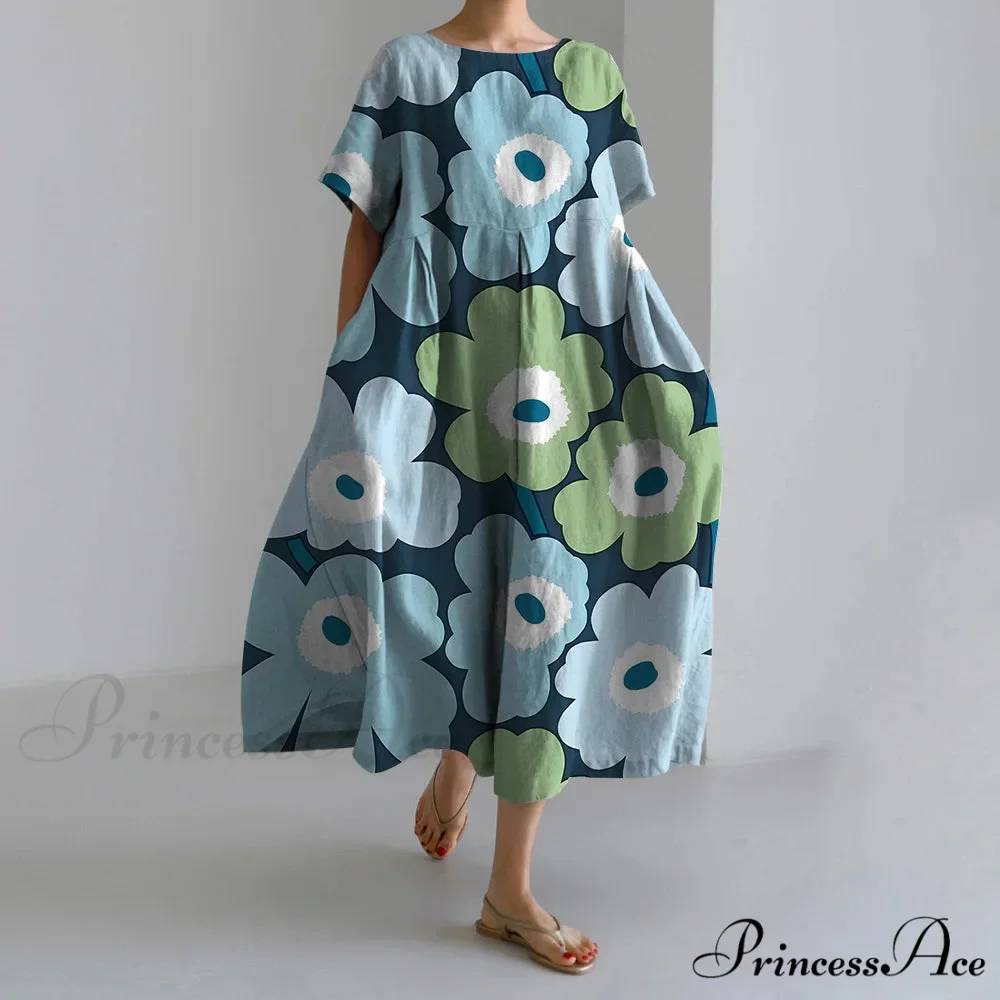 Stylish Flower Patterned Short Sleeve Evening Flower Dress - Image 3