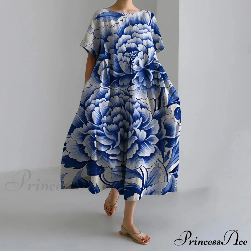 Stylish Flower Patterned Short Sleeve Evening Flower Dress - Image 4