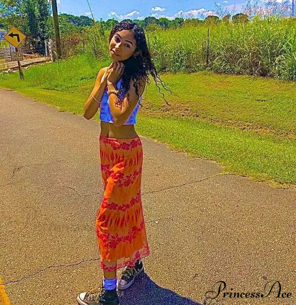 Stylish Flower Patterned Skirt Vibrant Hippie Informal Seaside Skirt - Image 3