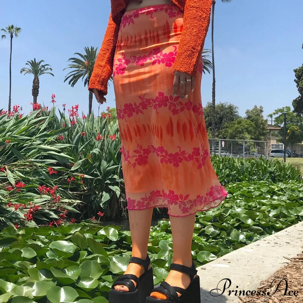 Stylish Flower Patterned Skirt Vibrant Hippie Informal Seaside Skirt - Image 4