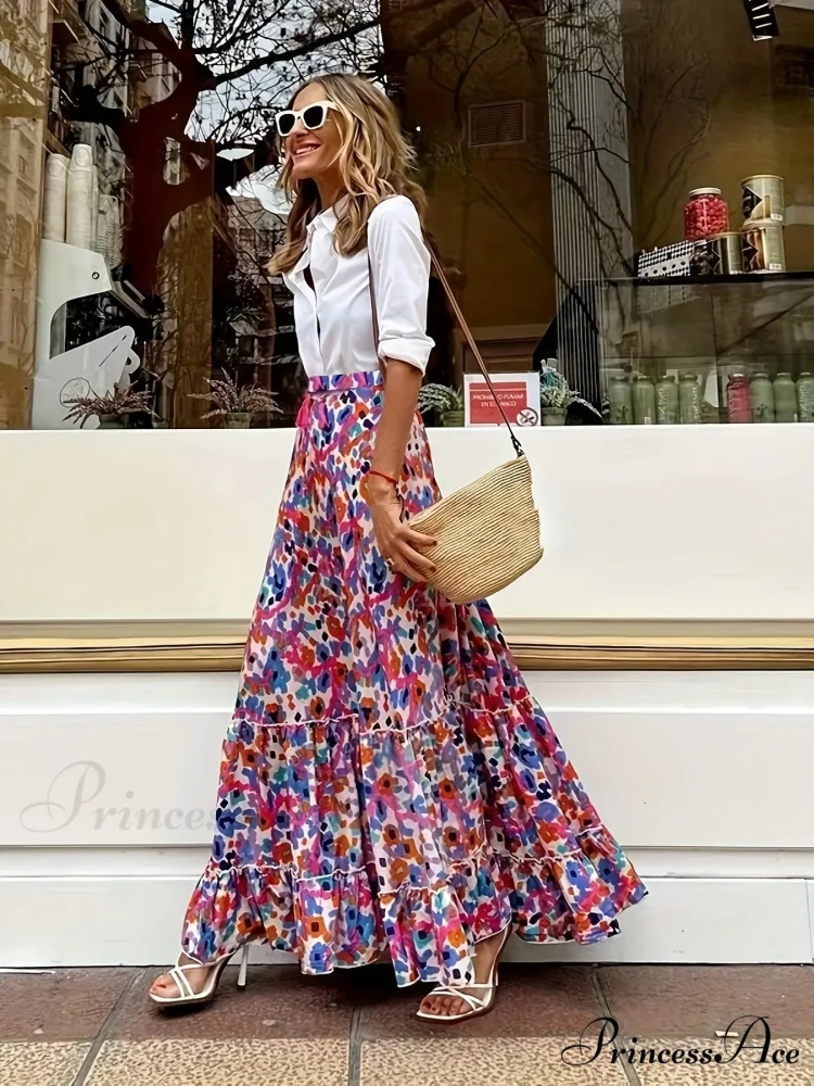 Stylish Flower Pleats Free-Spirited Stretchy High Waist Skirt - Image 10