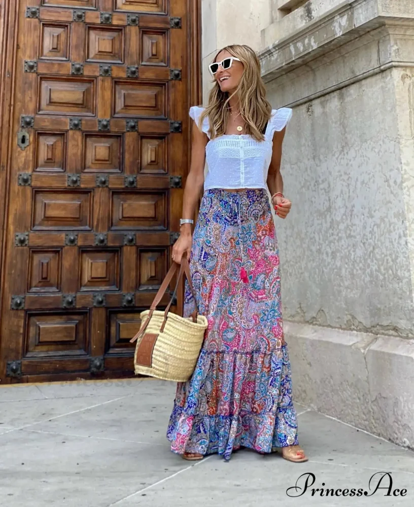 Stylish Flower Pleats Free-Spirited Stretchy High Waist Skirt - Image 11