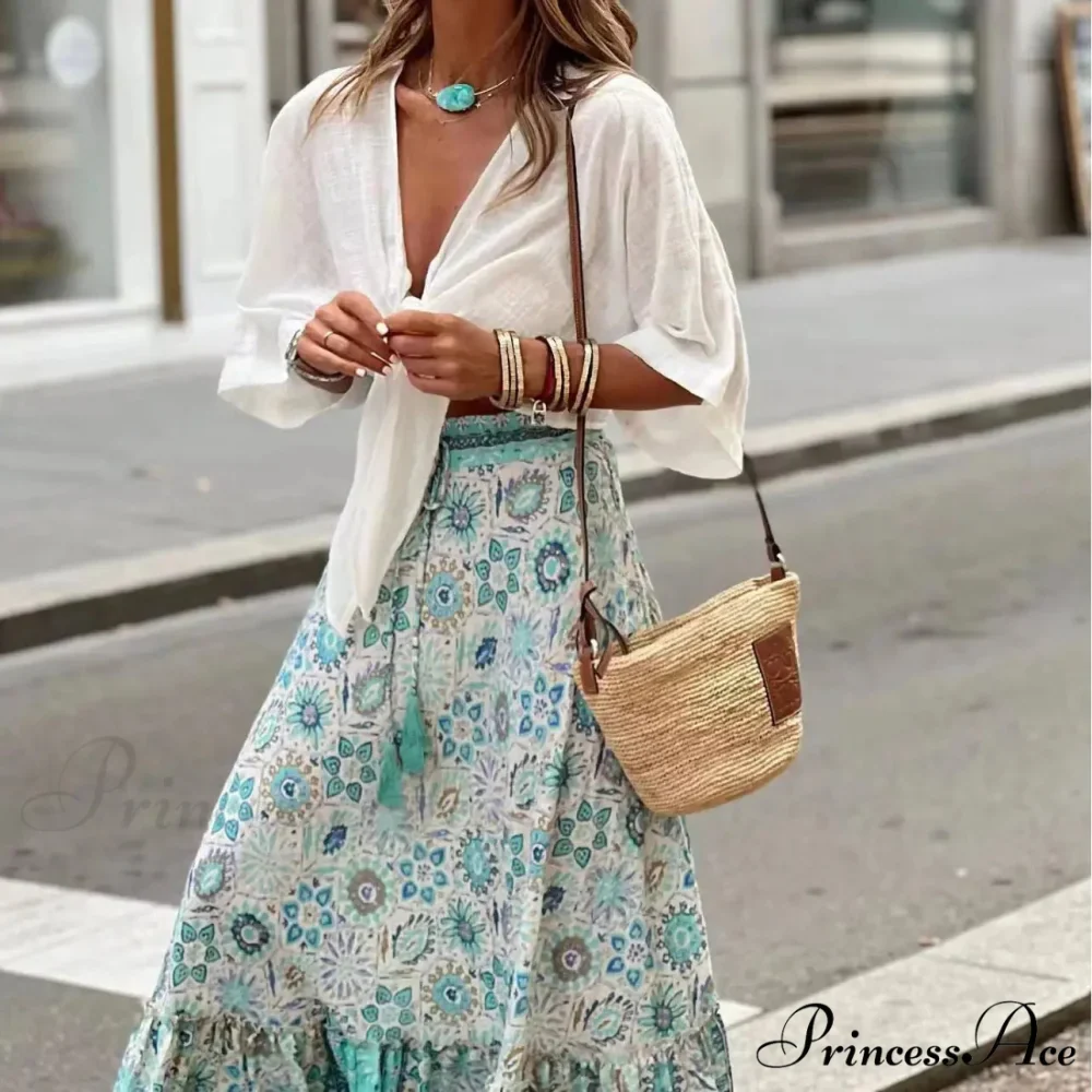Stylish Flower Pleats Free-Spirited Stretchy High Waist Skirt - Image 2