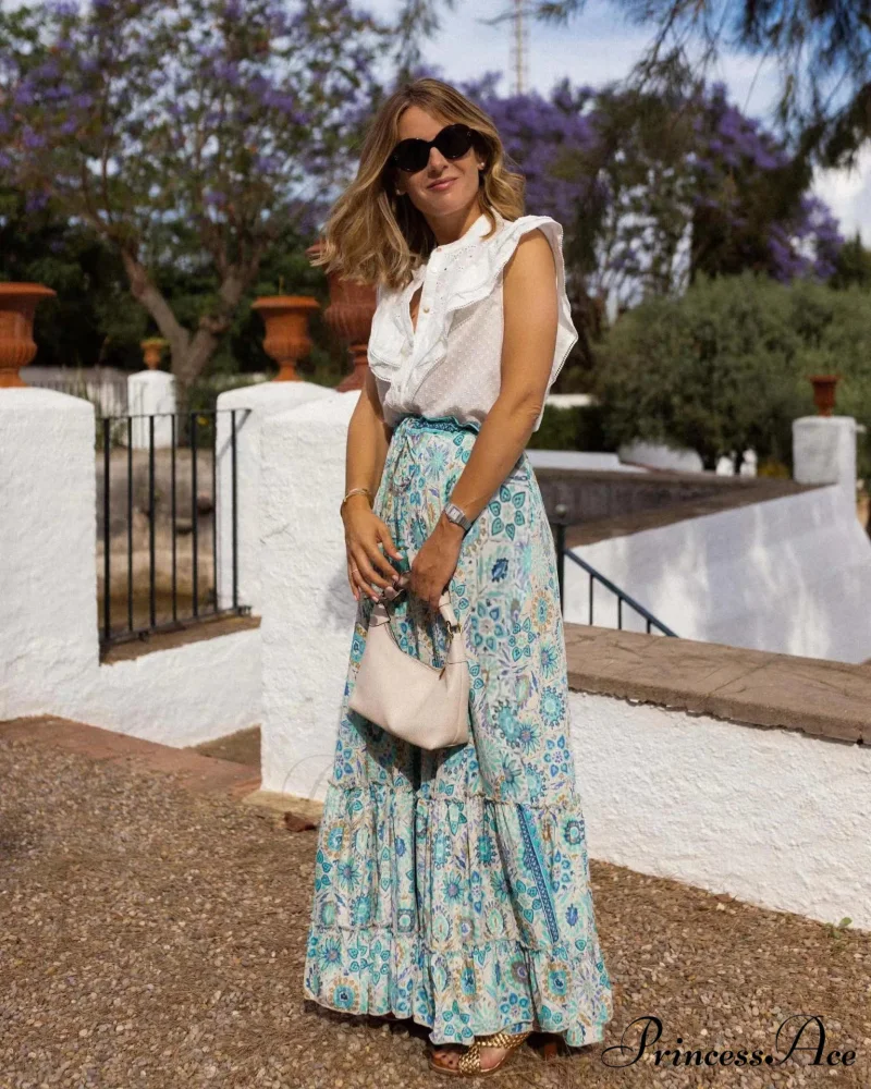 Stylish Flower Pleats Free-Spirited Stretchy High Waist Skirt - Image 3