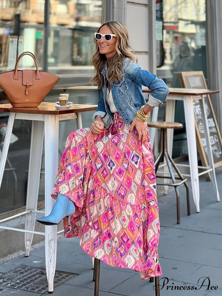 Stylish Flower Pleats Free-Spirited Stretchy High Waist Skirt - Image 4