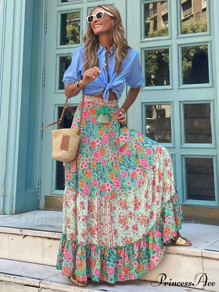 Stylish Flower Pleats Free-Spirited Stretchy High Waist Skirt - Image 6