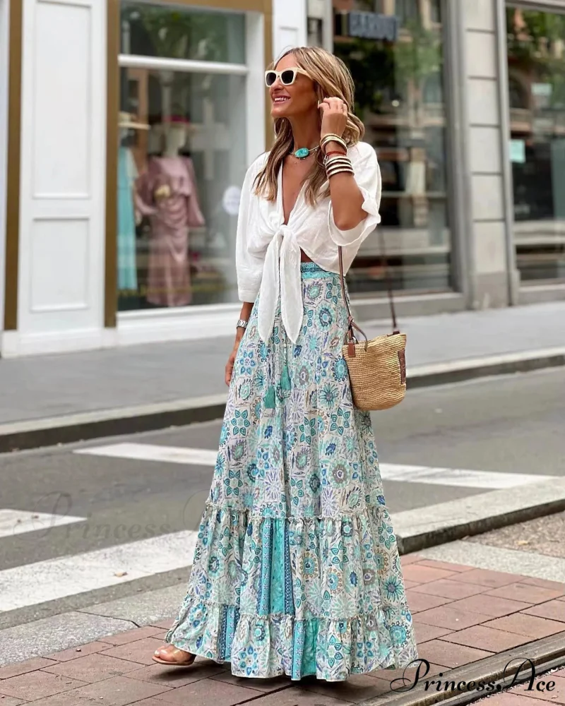 Stylish Flower Pleats Free-Spirited Stretchy High Waist Skirt - Image 7