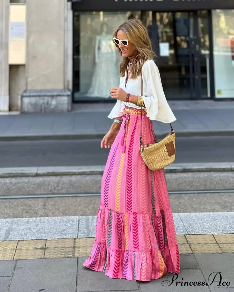 Stylish Flower Pleats Free-Spirited Stretchy High Waist Skirt - Image 9