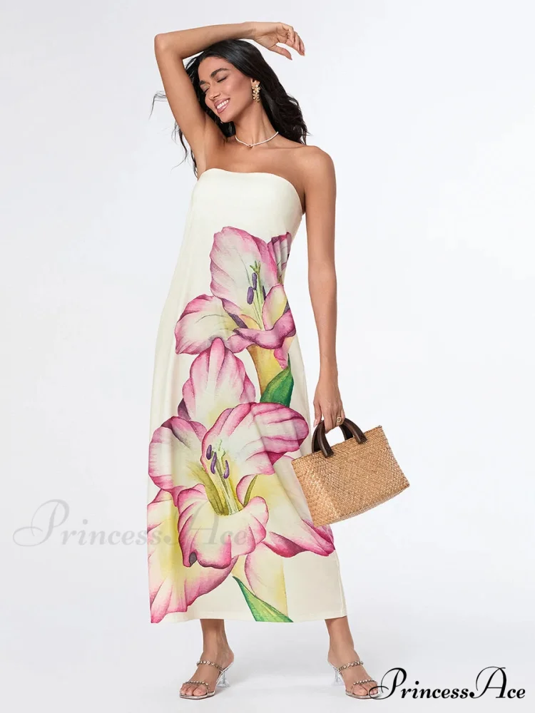Stylish Flower Strapless Relaxed Fit Flower Dress - Image 2