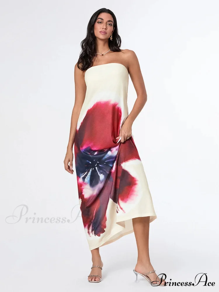 Stylish Flower Strapless Relaxed Fit Flower Dress - Image 3