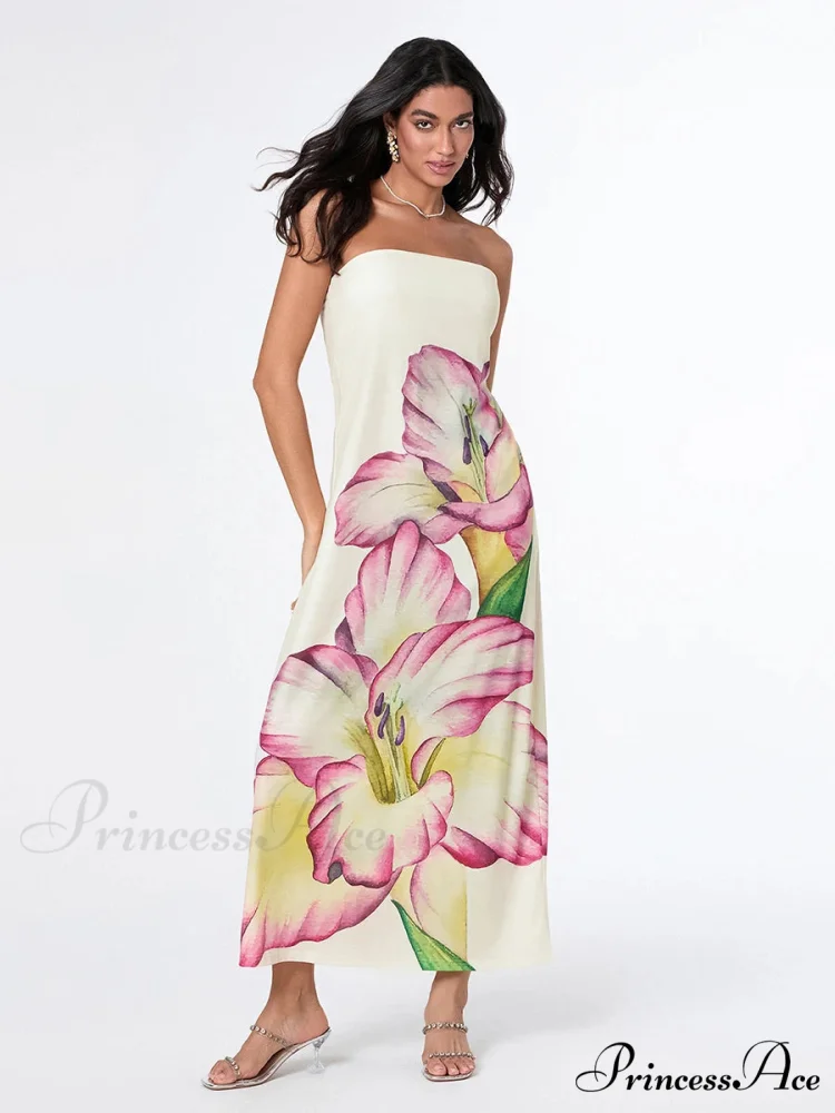 Stylish Flower Strapless Relaxed Fit Flower Dress - Image 4