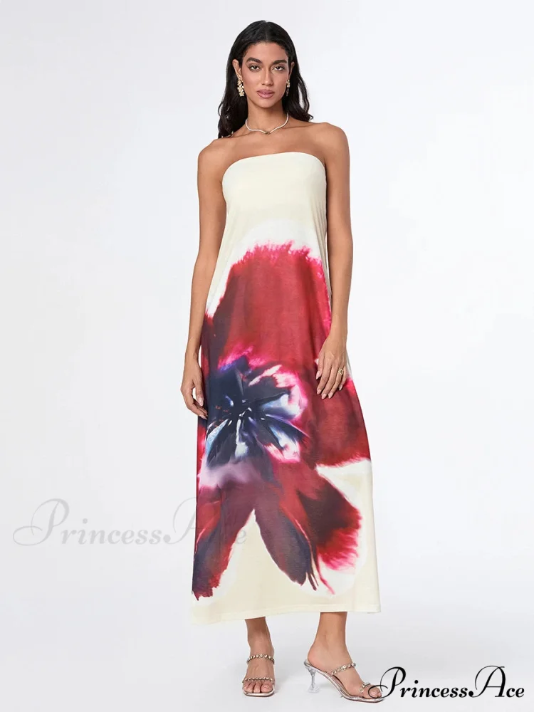 Stylish Flower Strapless Relaxed Fit Flower Dress - Image 5