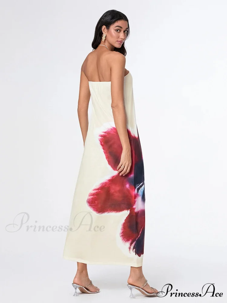 Stylish Flower Strapless Relaxed Fit Flower Dress - Image 6