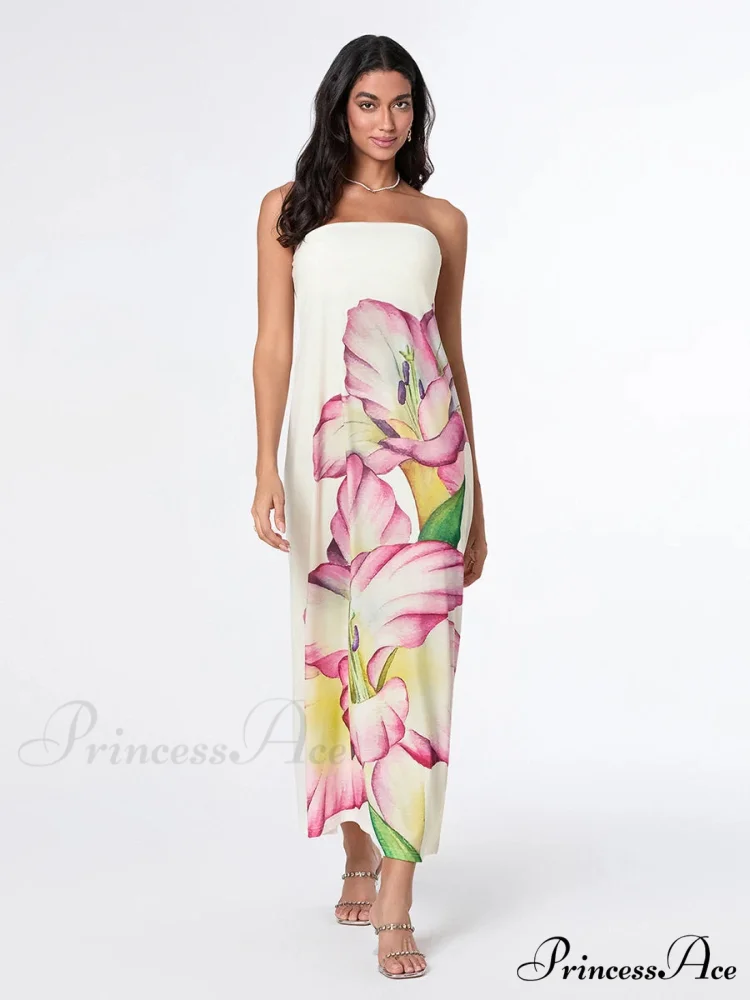 Stylish Flower Strapless Relaxed Fit Flower Dress - Image 7